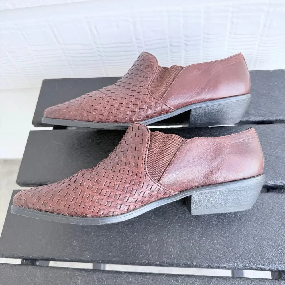 Colin Stuart Woven Leather Booties Womens 9 Brown Basket Weave Pointed Toe